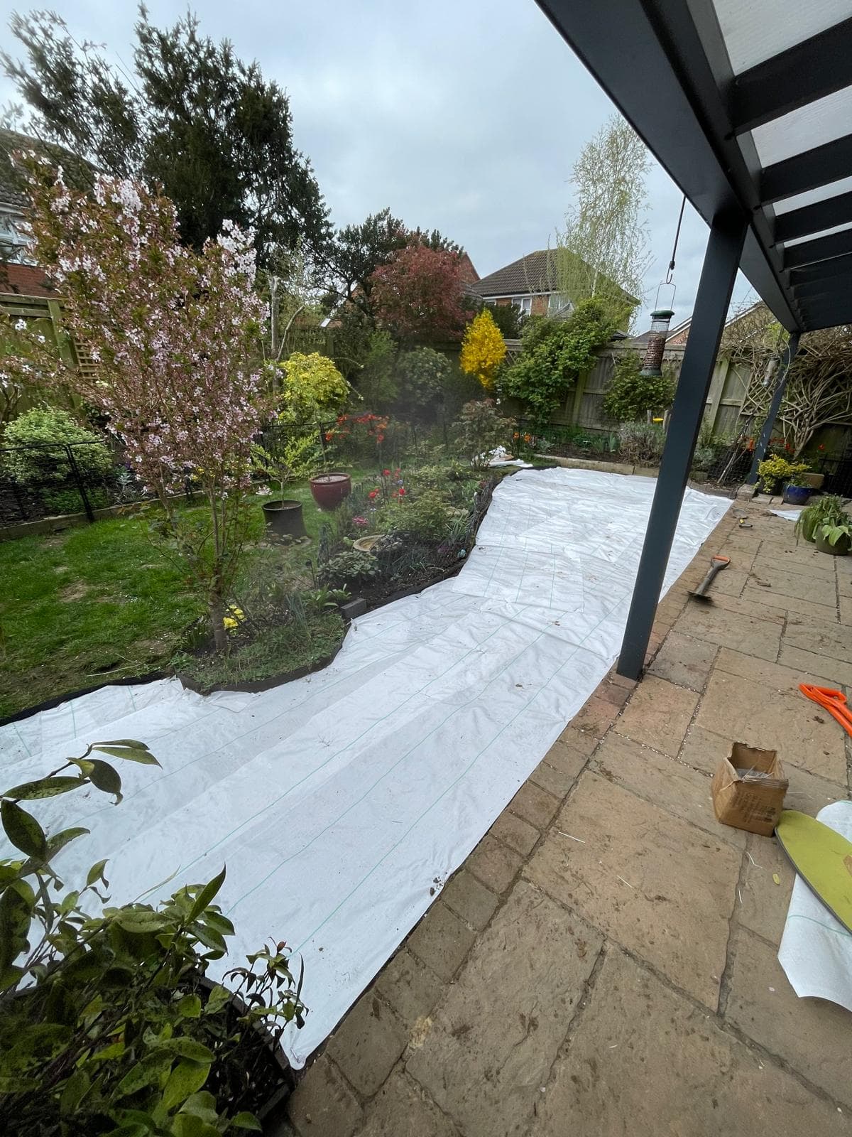 Weed membrane fitted for gravel border