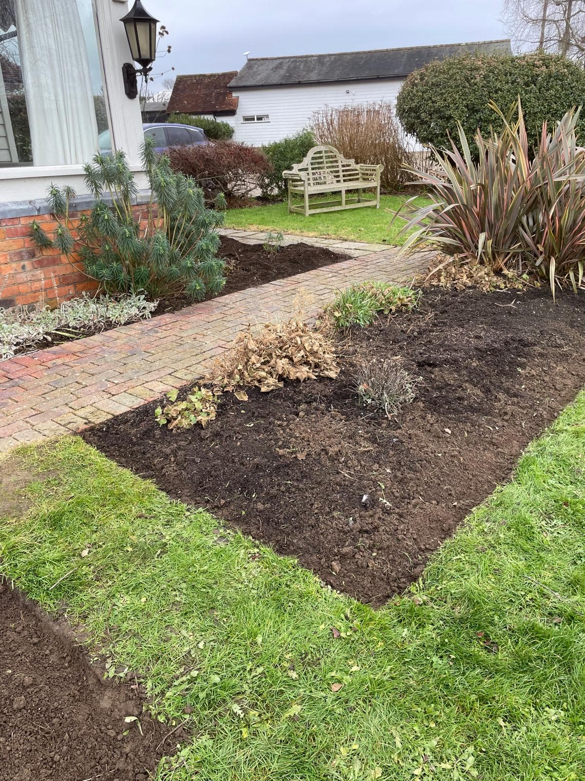 Prepared soil with clean lawn edge for planting